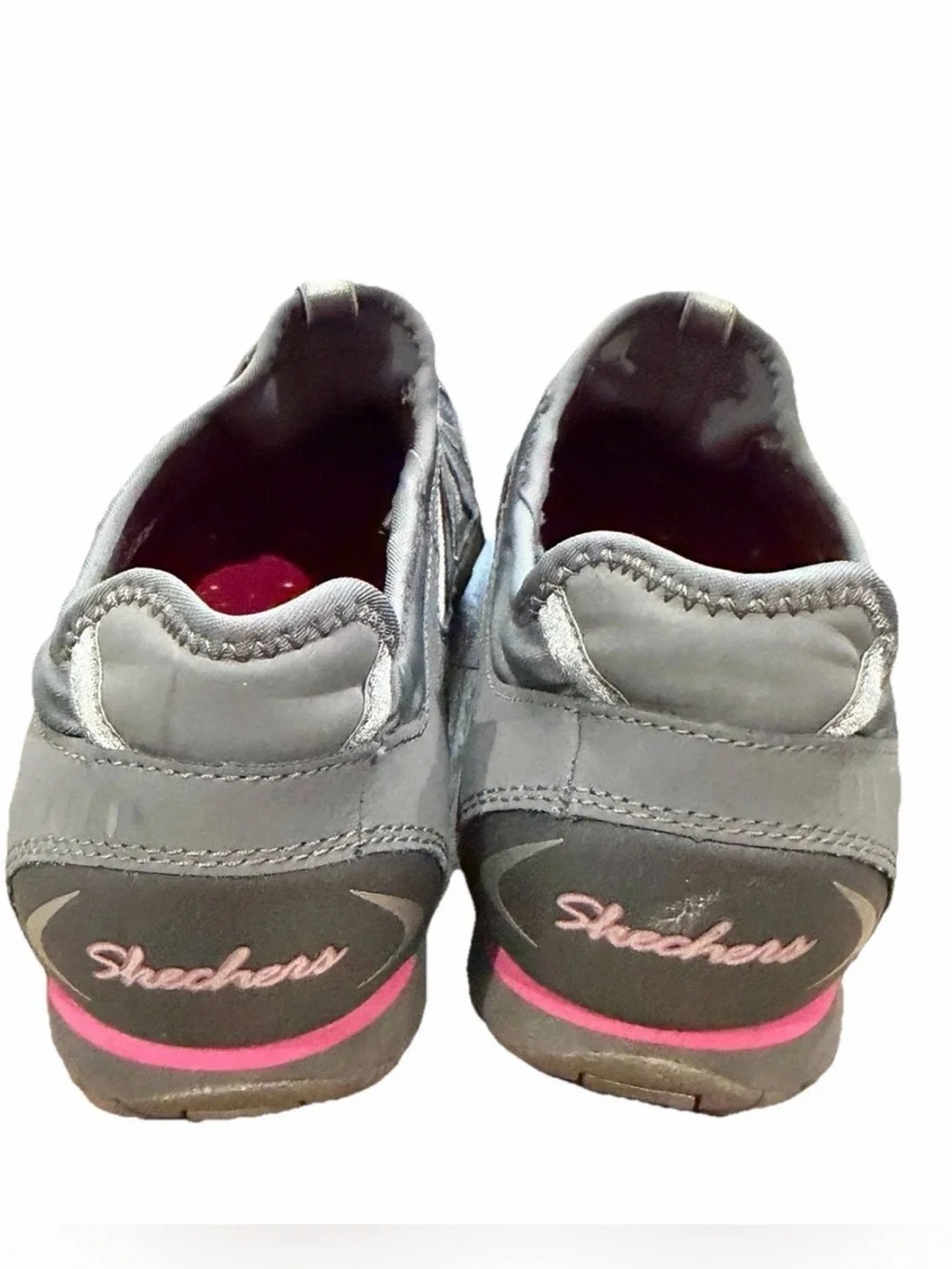 Skechers Bikers Shoes Sneakers Womens Size 7.5 Leather Gray Hot Pink 22406R